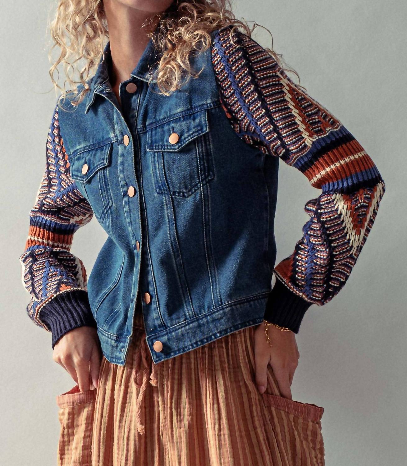 Urban Daizy - Denim Jacket With Knit Sleeves