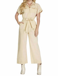 She + Sky - Short Sleeve Button Front Jumpsuit