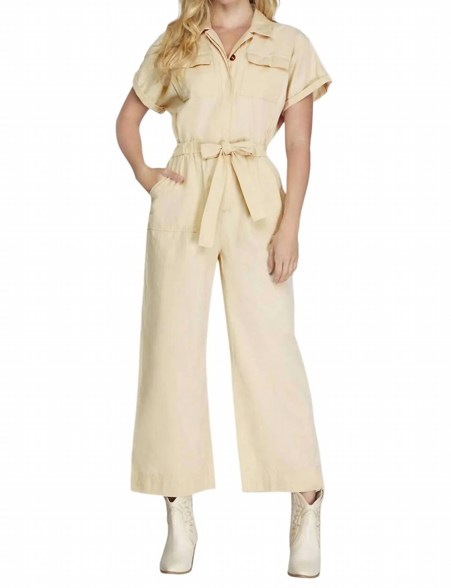 She + Sky - Short Sleeve Button Front Jumpsuit