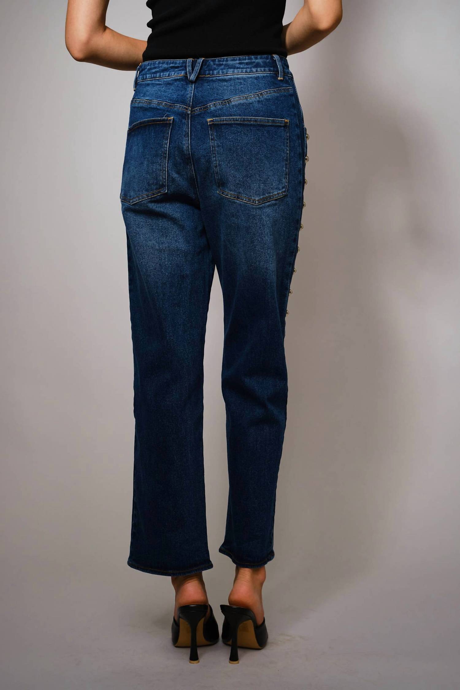 Blue B - Metal Studded High Rise Straight Leg Jeans