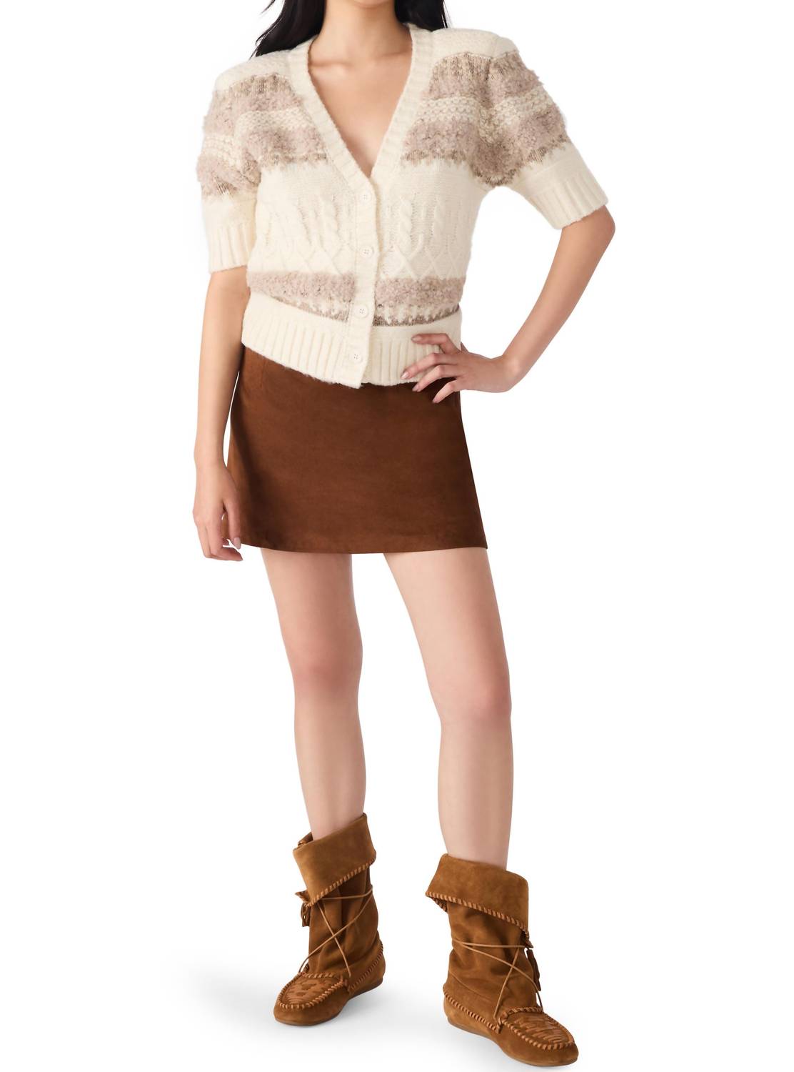 Steve Madden - Janae Stripe Short Sleeve Cardigan