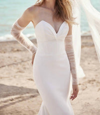 Mikaella Bridal Crêpe And Tulle Wedding Dress in natural - women's dress - alternate view