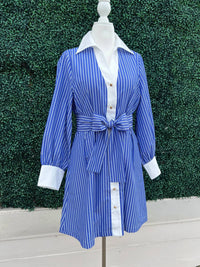 Jade Melody Tam - Carina Collared Pleated Waist Shirt Dress
