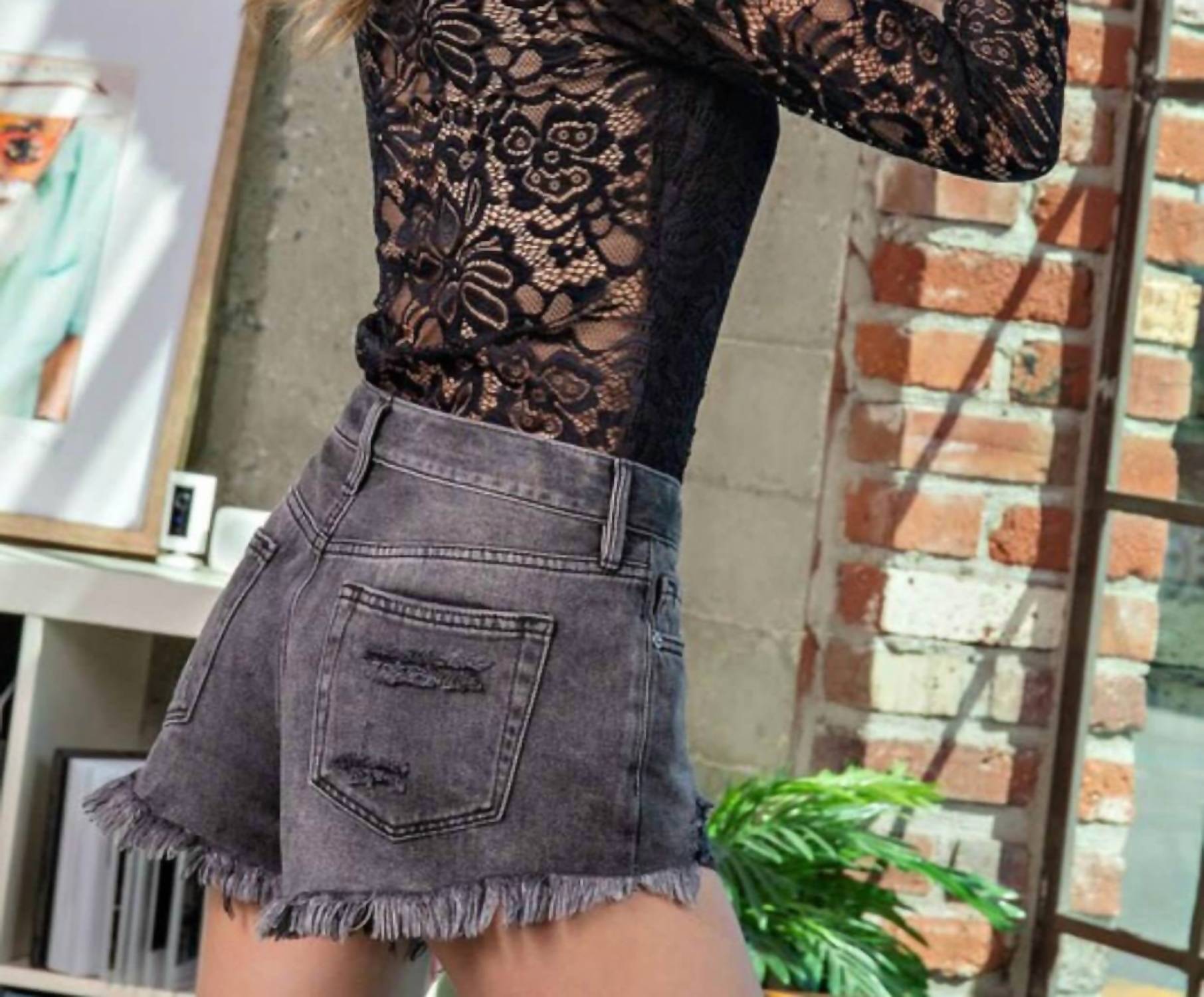 Ee:Some - Lacey One Shoulder Lace Sleeve Bodysuit