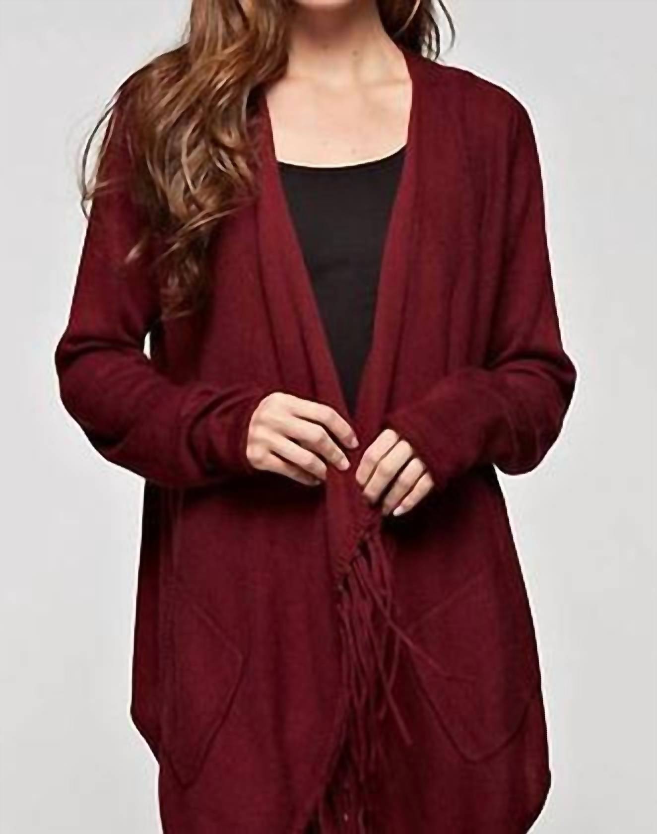 Lovestitch - Cashmere Blend Waterfall Fringe 2 Pocket Cardigan