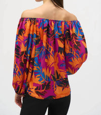 Joseph Ribkoff - Tropical Print Long Sleeves Off-shoulder Top