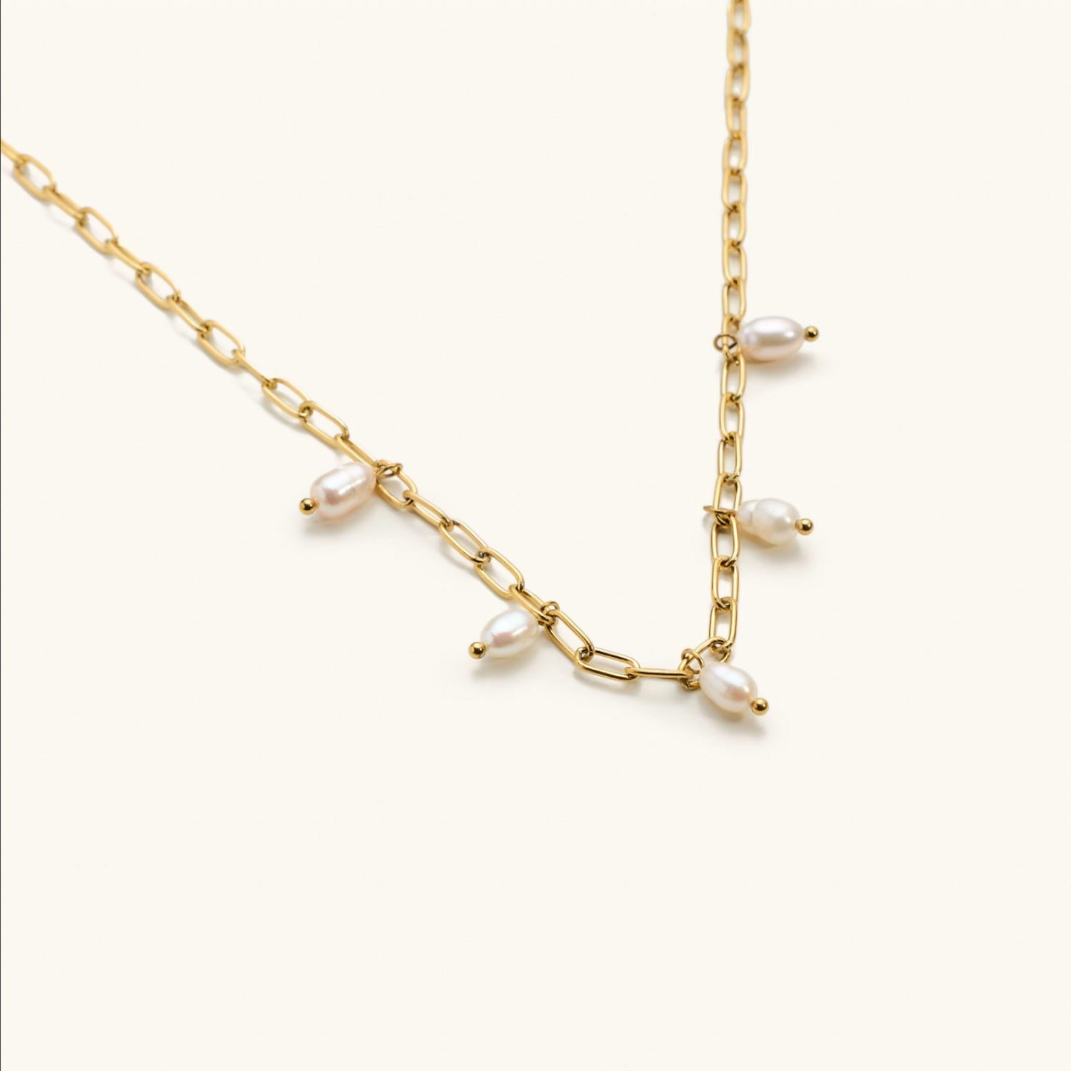 Nikki Smith Designs Women's Pearl Charm Drop Necklace in gold - women's jewelry - detail view