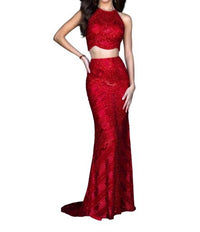 Sherri Hill Fitted Sequin Two-piece Gown With A Scallop Bodice in red - women's skirt