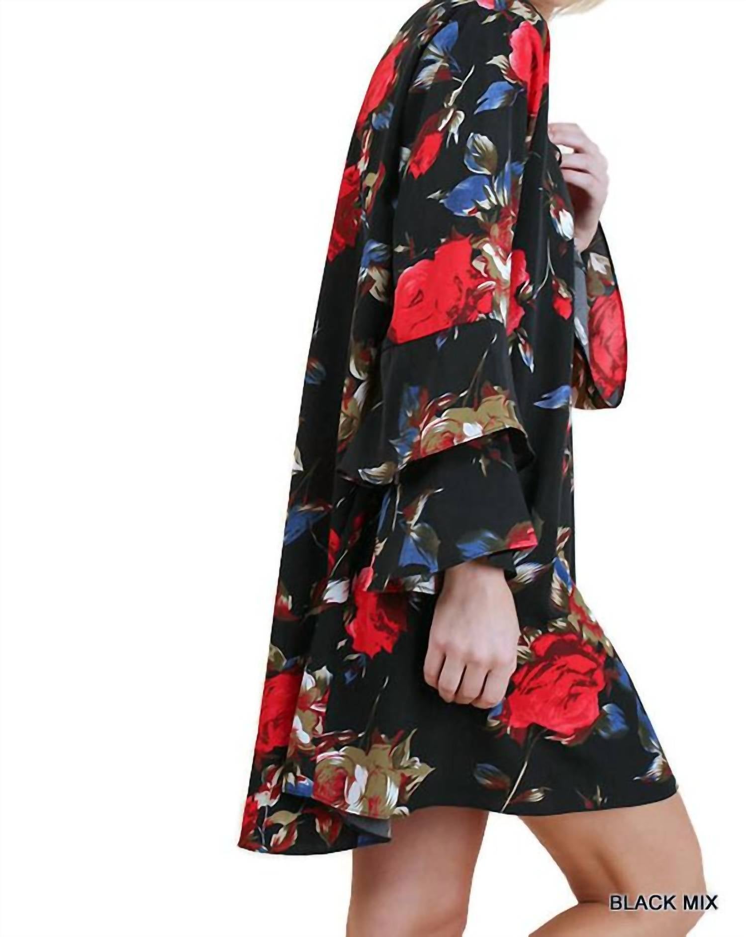 Umgee - Criss Cross Layered Ruffle Sleeve Floral Dress