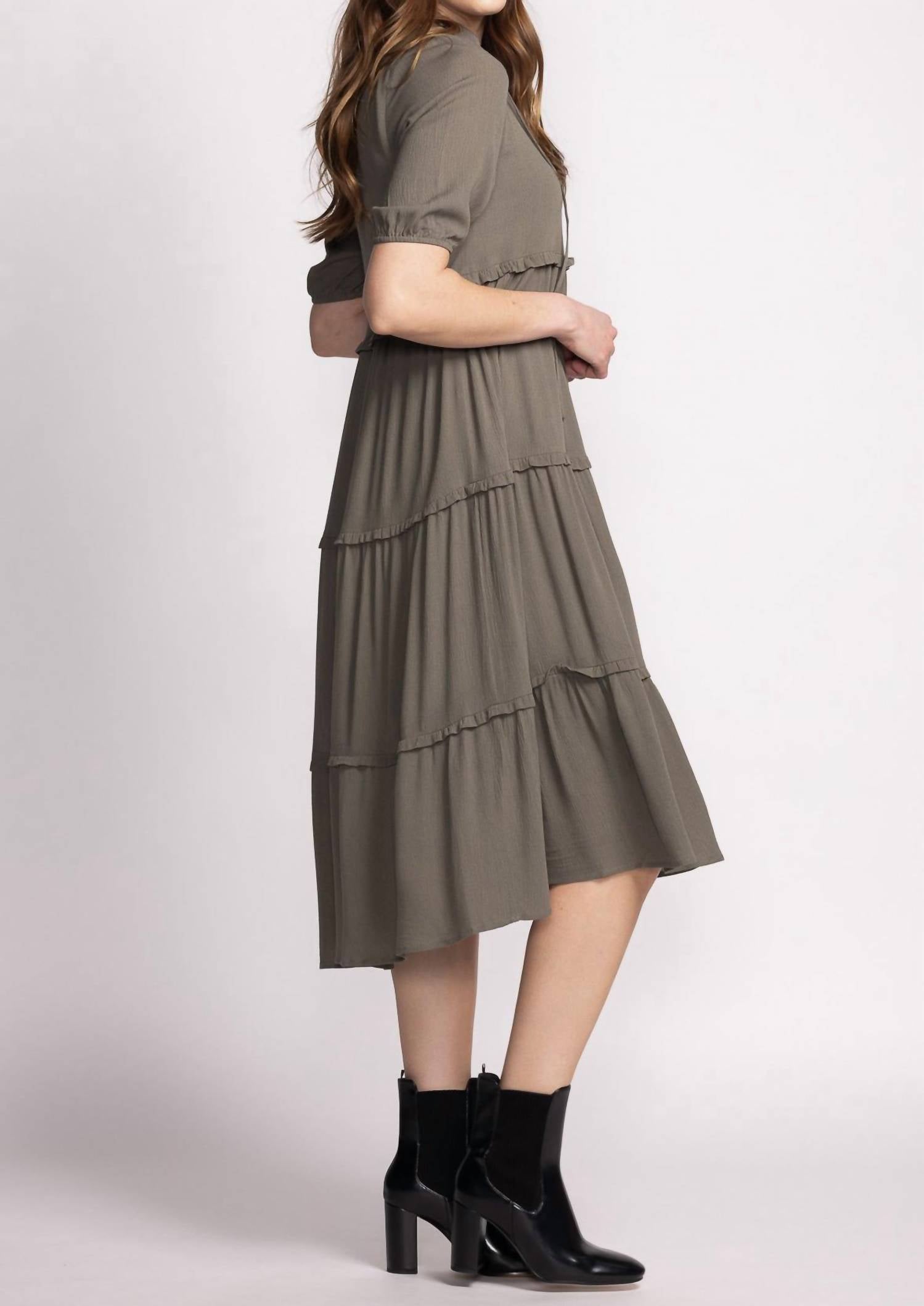 PINK MARTINI Zoey Midi Dress in olive - women's dress - detail view