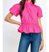 Strut & Bolt - Cross Neck Puff Sleeve Blouse