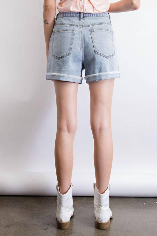 Easel - Mid-rise Washed Denim Distress Shorts