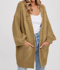 Bluivy - Chunky Cable Lantern Sleeve Cardigan