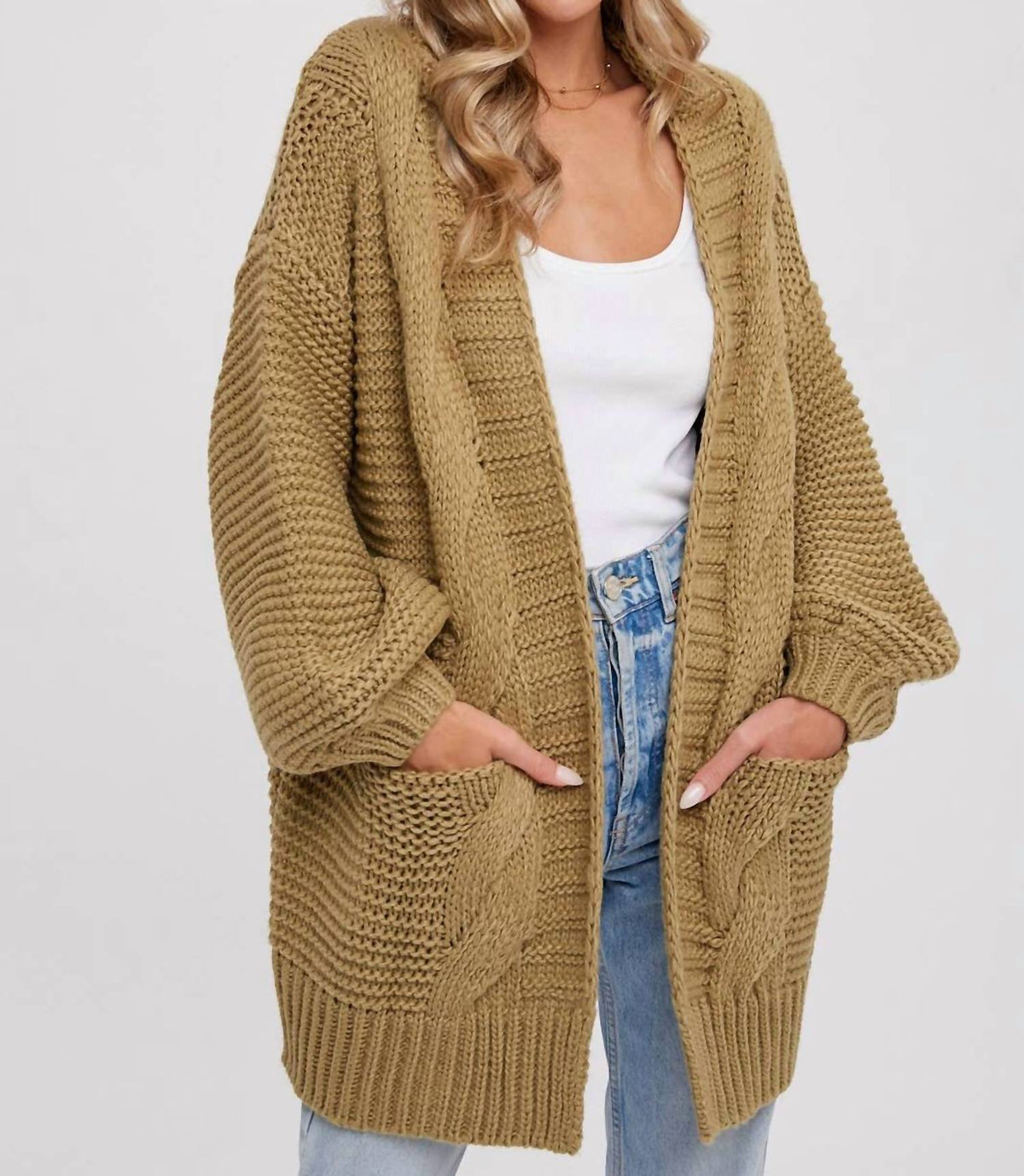 Bluivy - Chunky Cable Lantern Sleeve Cardigan