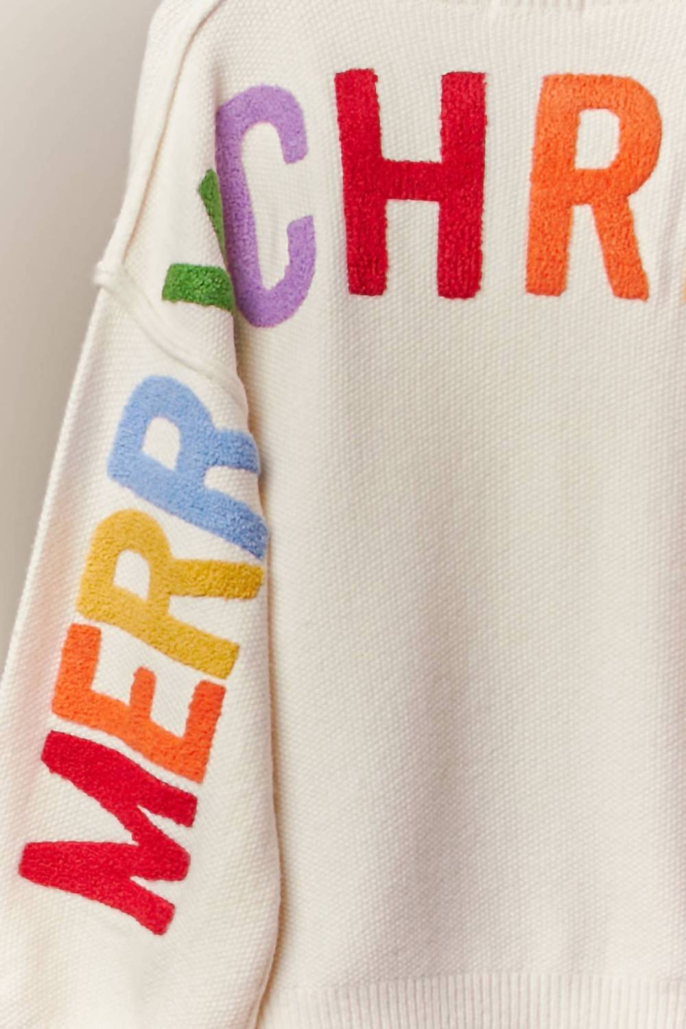 Mello - Christmas Lettering Patchwork V-neck Cardigan