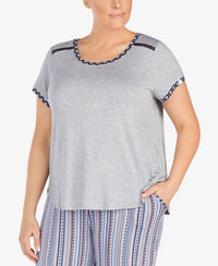 Layla - Women's Sleepwear Plus Size Contrast Trim Lace Pajama Top
