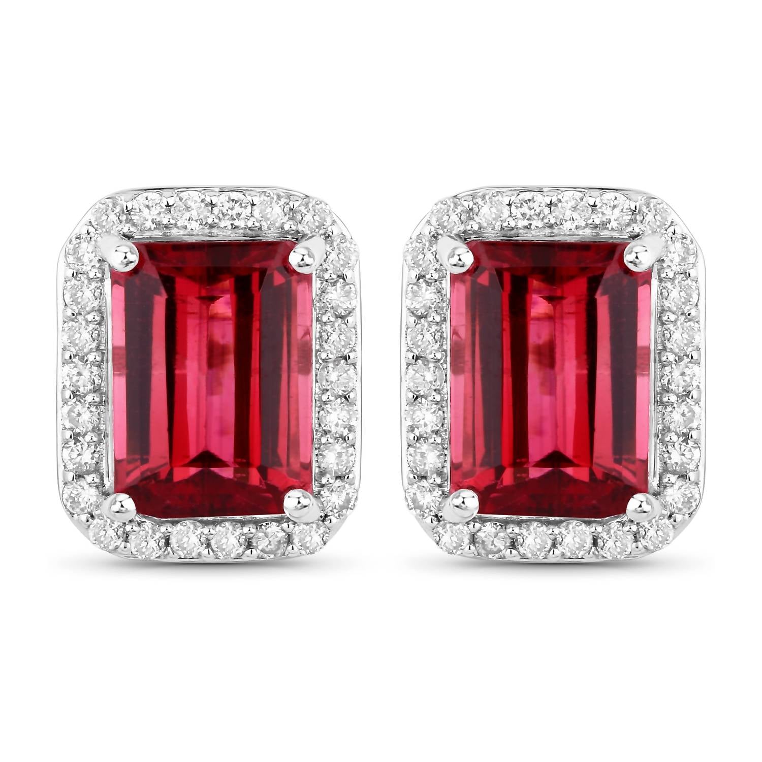 Diana M Jewels Women's Octagon Natural Rubellite Stud Earrings (3.08 Ct) - Signature Plus in 14k white gold - women's jewelry