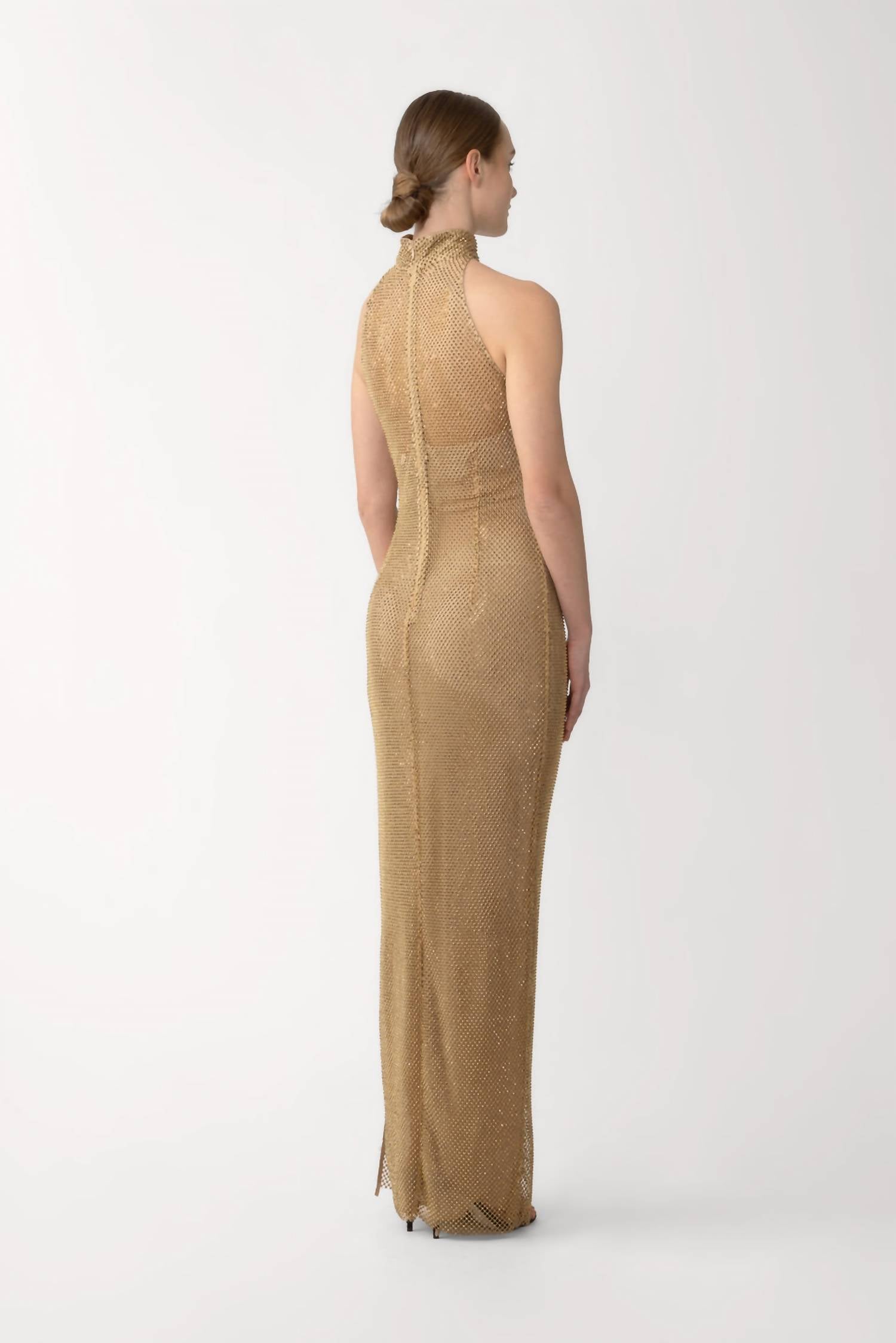 SAU LEE Santana Crystal Dress in gold - women's dress - alternate view