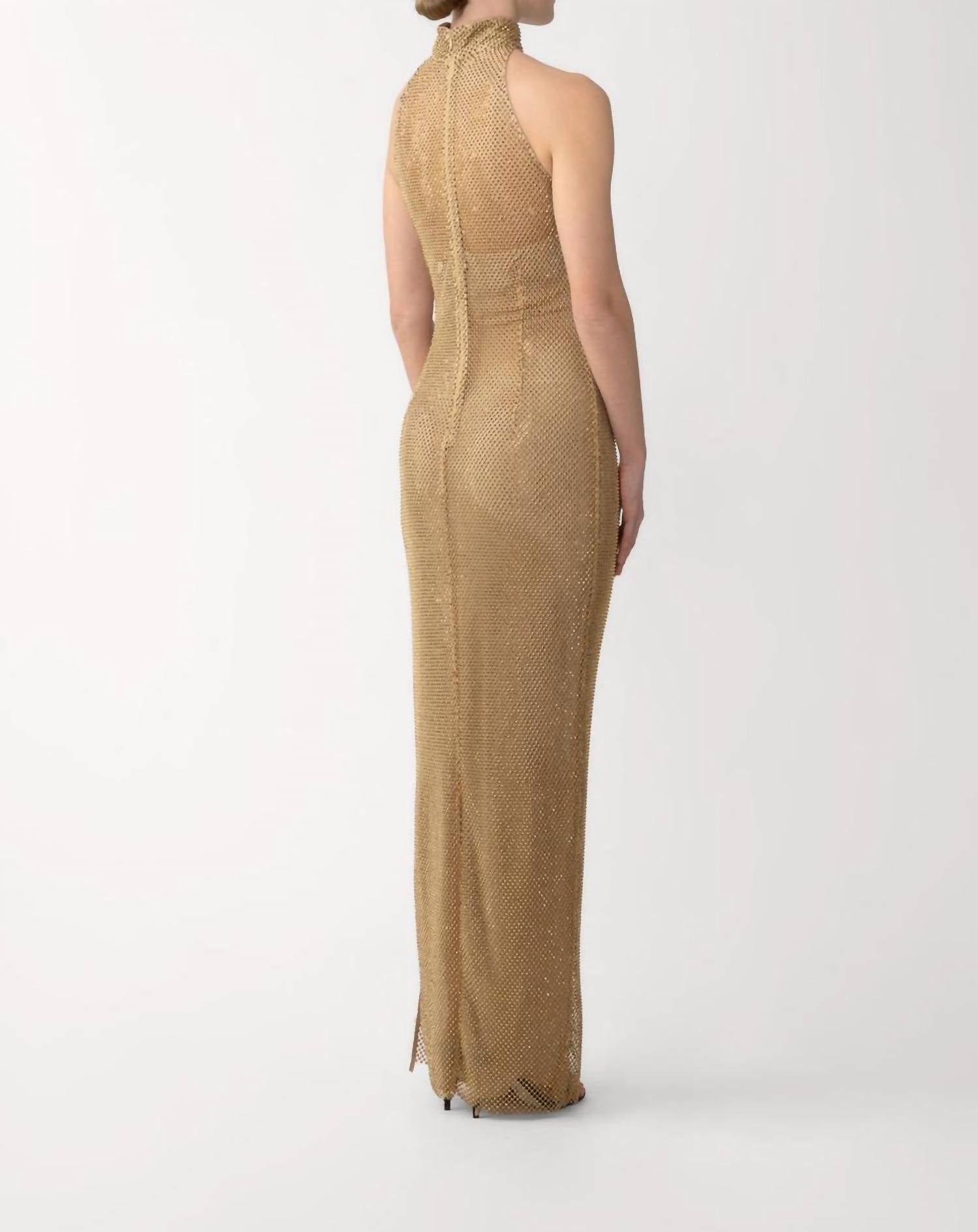 SAU LEE Santana Crystal Dress in gold - women's dress - detail view