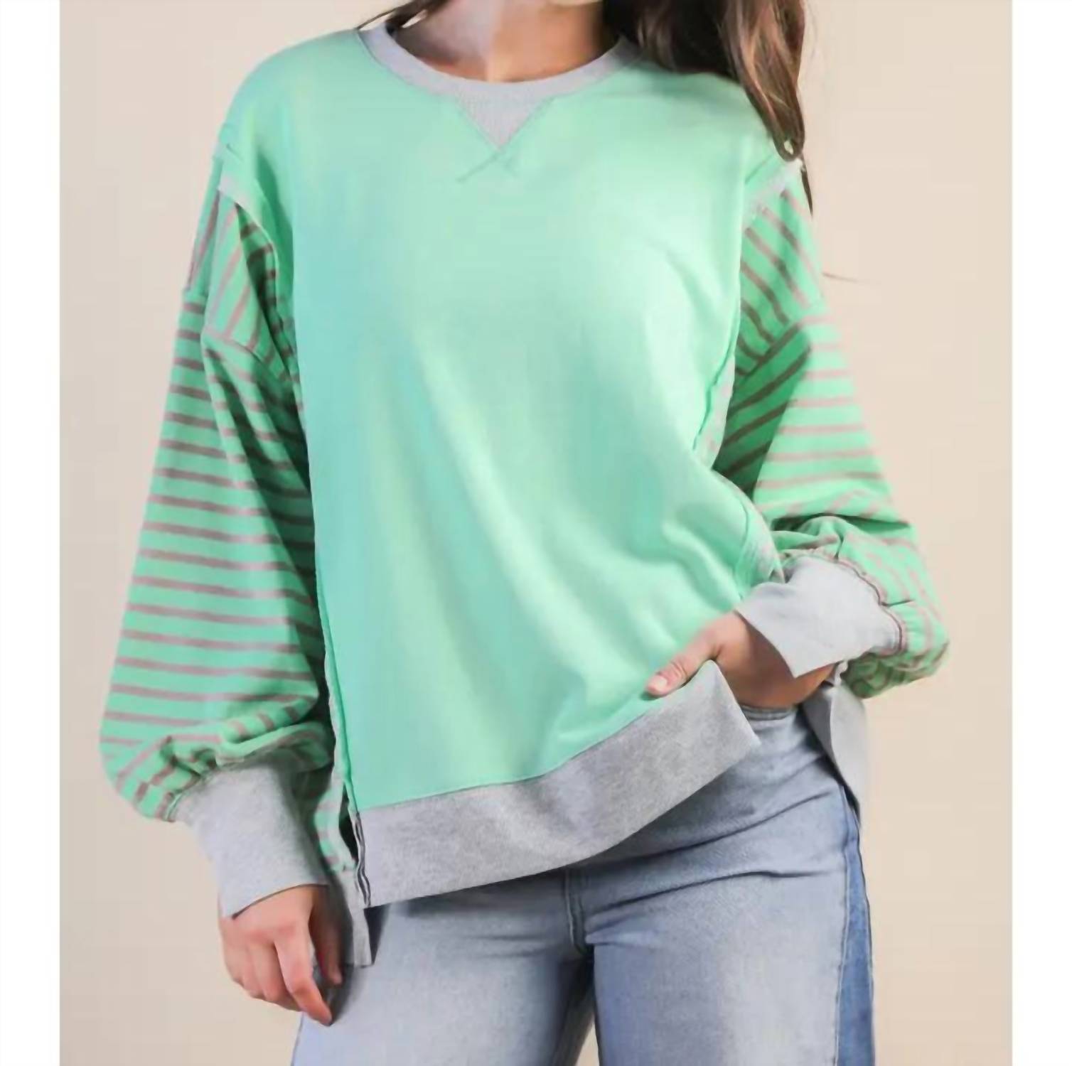 Very J - Oversized Striped Casual Knit Top