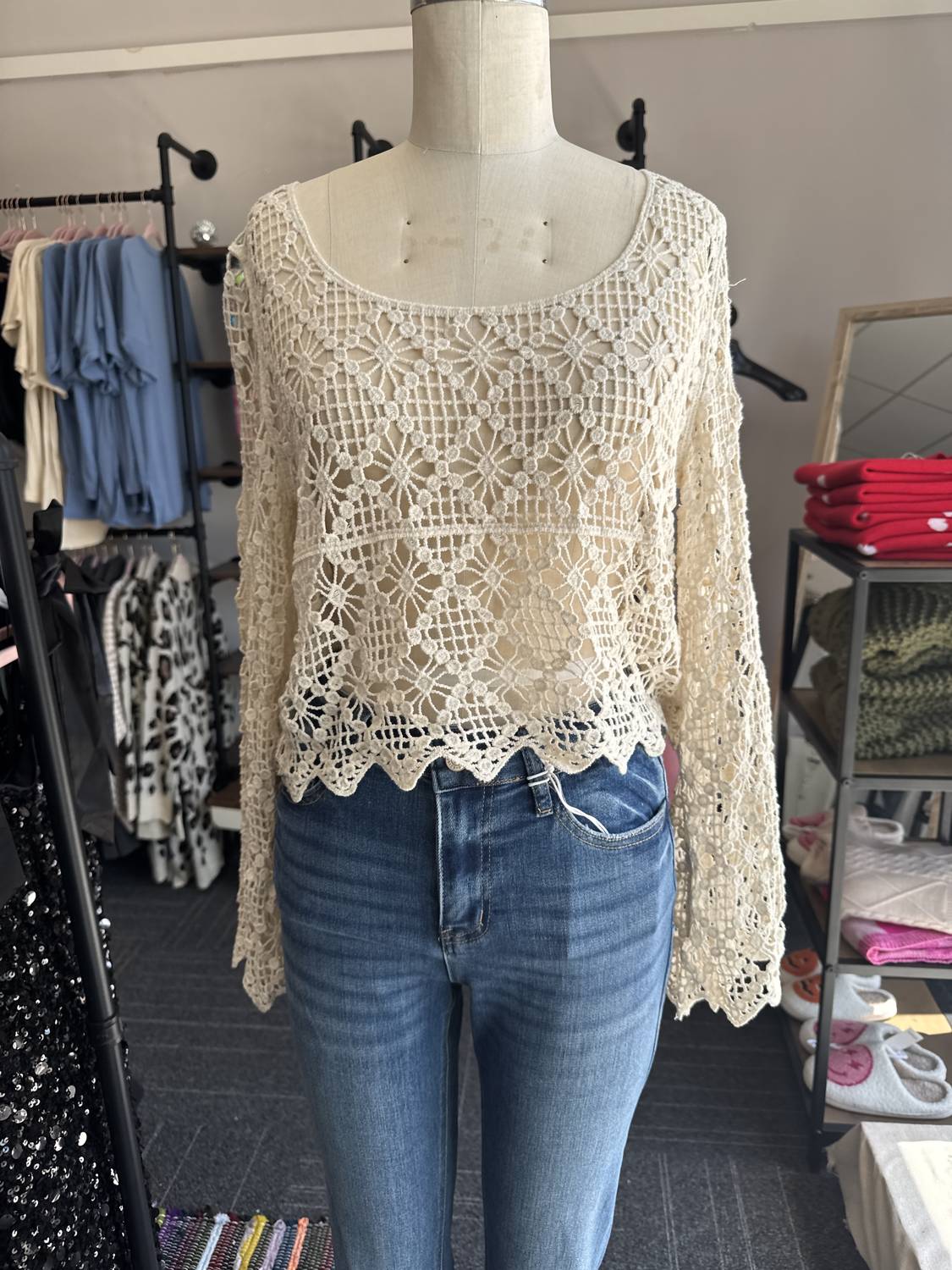 Bluivy - Sheer Crochet Boatneck Top