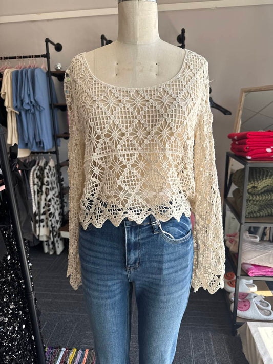 Bluivy - Sheer Crochet Boatneck Top