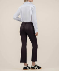 KUT FROM THE KLOTH Kelsey High Rise Raw Hem Ankle Flare Jeans in sangria - women's jeans - detail view