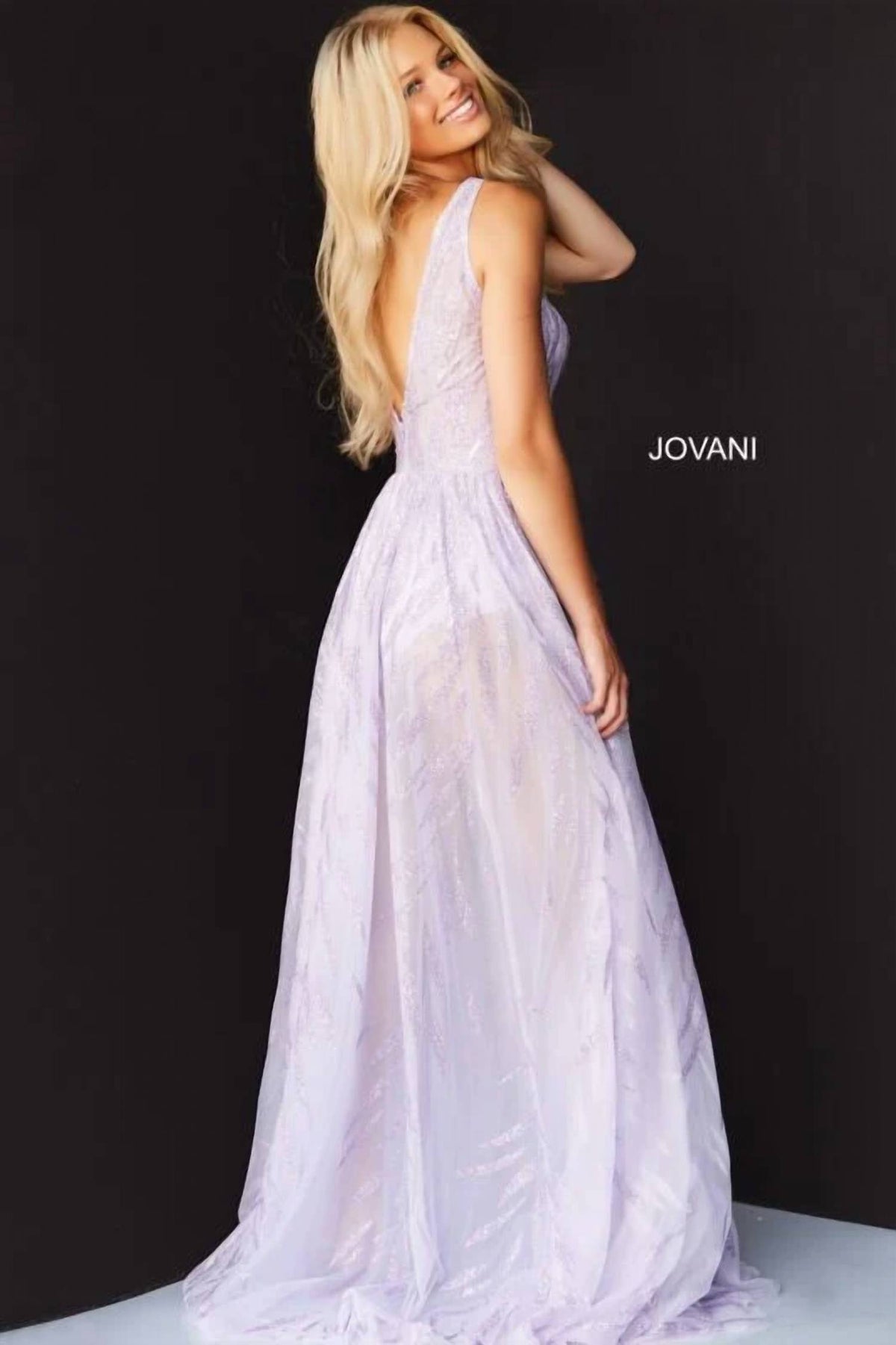 Jovani - V-neck Embroidered Evening Gown