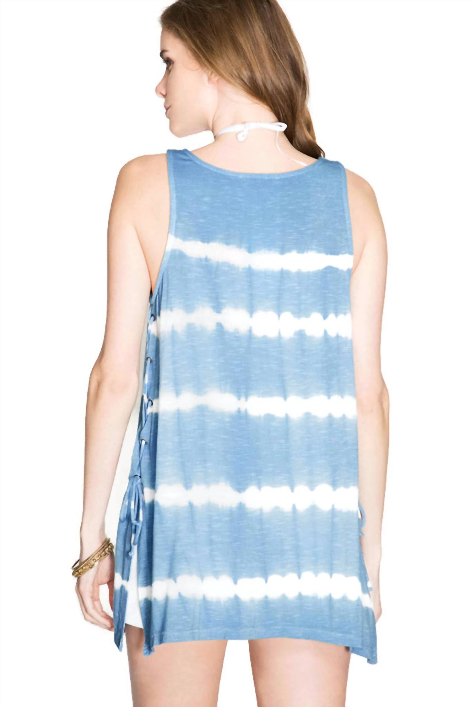 She + Sky - Tie Dye Slub Knit Tank Top With Lace Up Sides