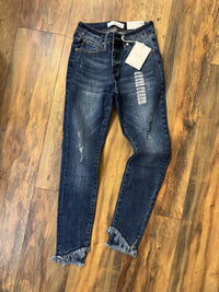 Kancan - Women's Slim Fit Double Frayed Hem Detail Jeans