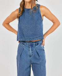 Sadie & Sage It's Pouring Sleeveless Top in denim - women's tank top