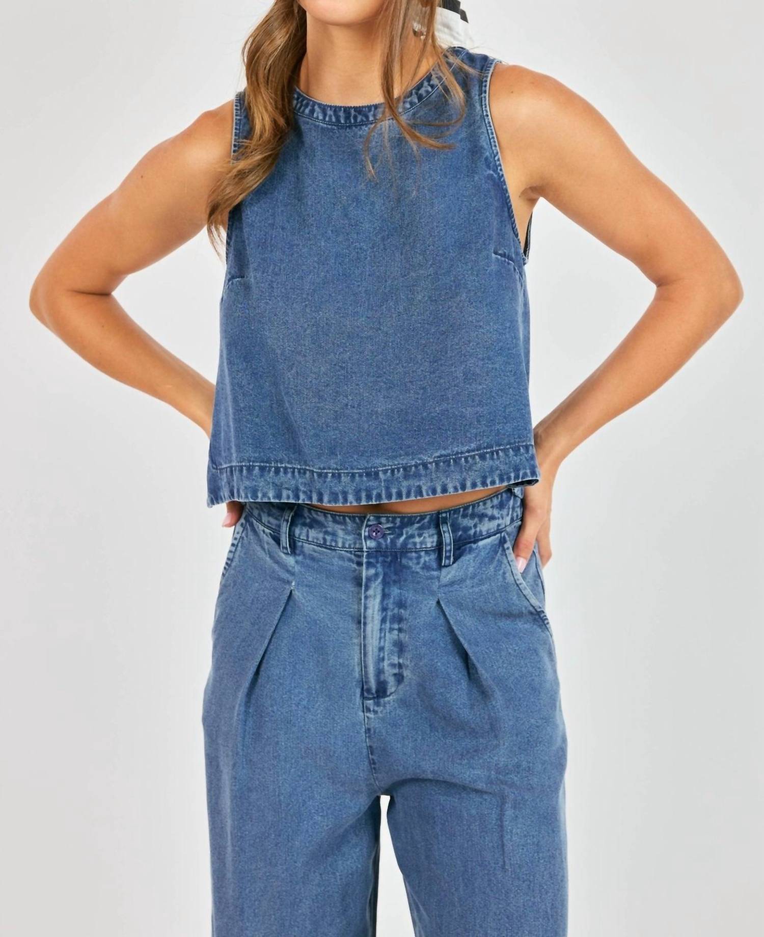 Sadie & Sage It's Pouring Sleeveless Top in denim - women's tank top