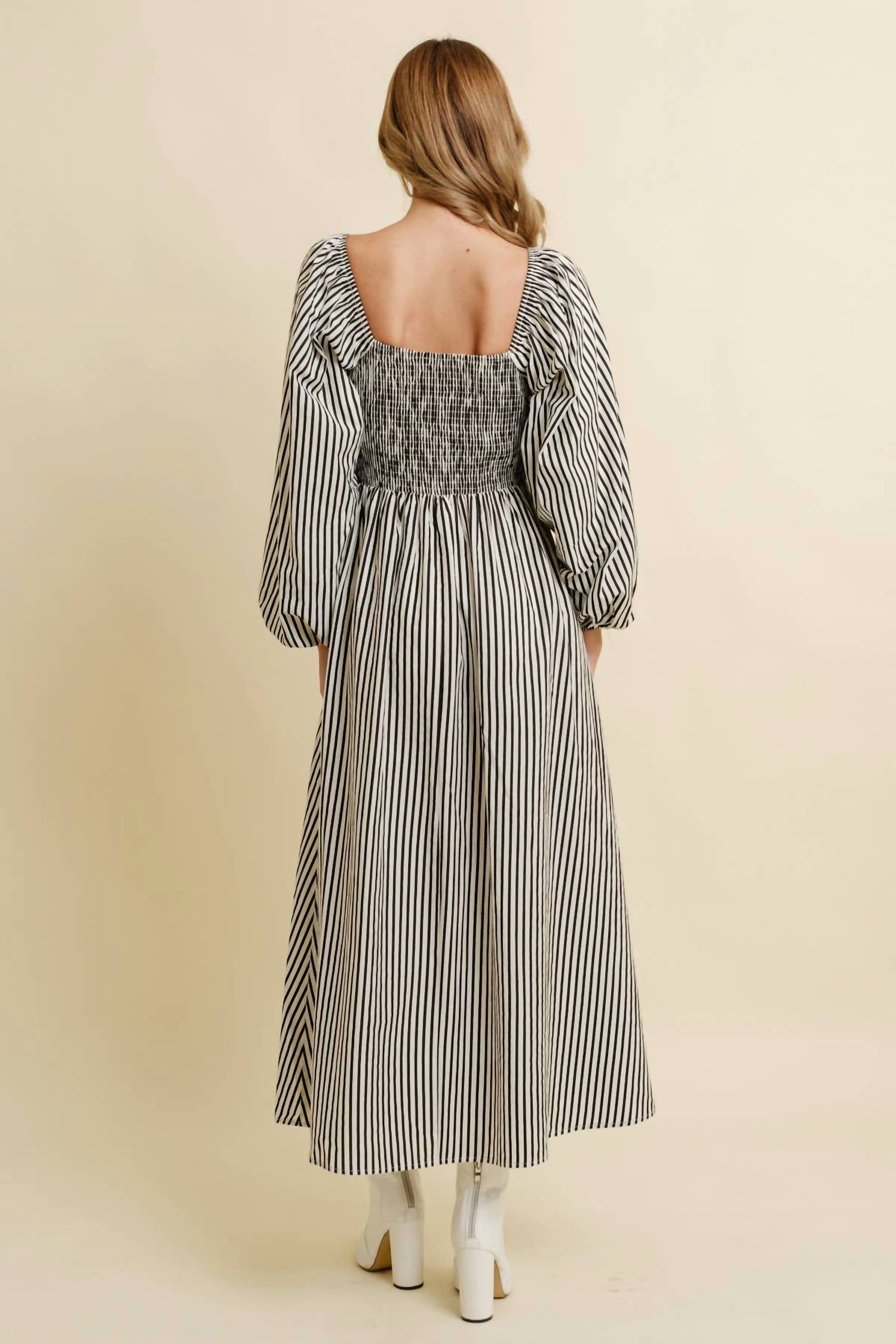 Cloud Ten - Striped Square Neck Midi Dress