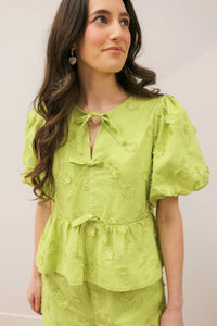 Entro - Floral Appliqué Front Tie Closure Blouse