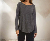 Karen Kane Long Sleeve Metallic Stripe Shirttail Top in black with silver - women's blouse - view 6