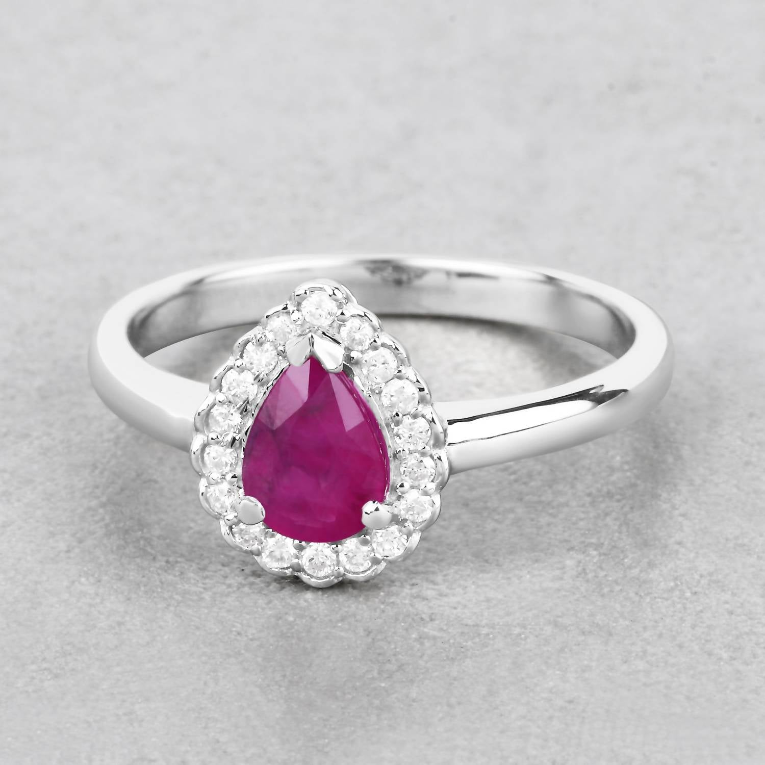 Diana M Jewels Women's Pear Natural Ruby Fashion Ring (0.94 Ct) - Delicate in 14k white gold - women's jewelry - detail view