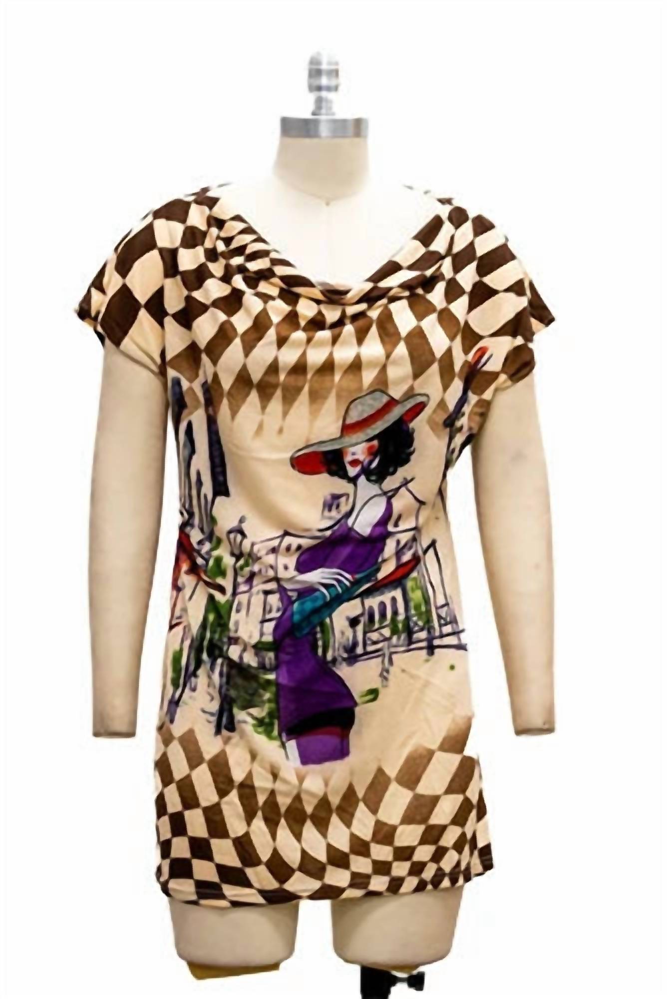 Paris Paris - Women's Belted Cowl Neck Tunic Top