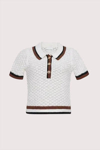 Cara Cara - Ginger Crochet Awning Knit Polo Shirt