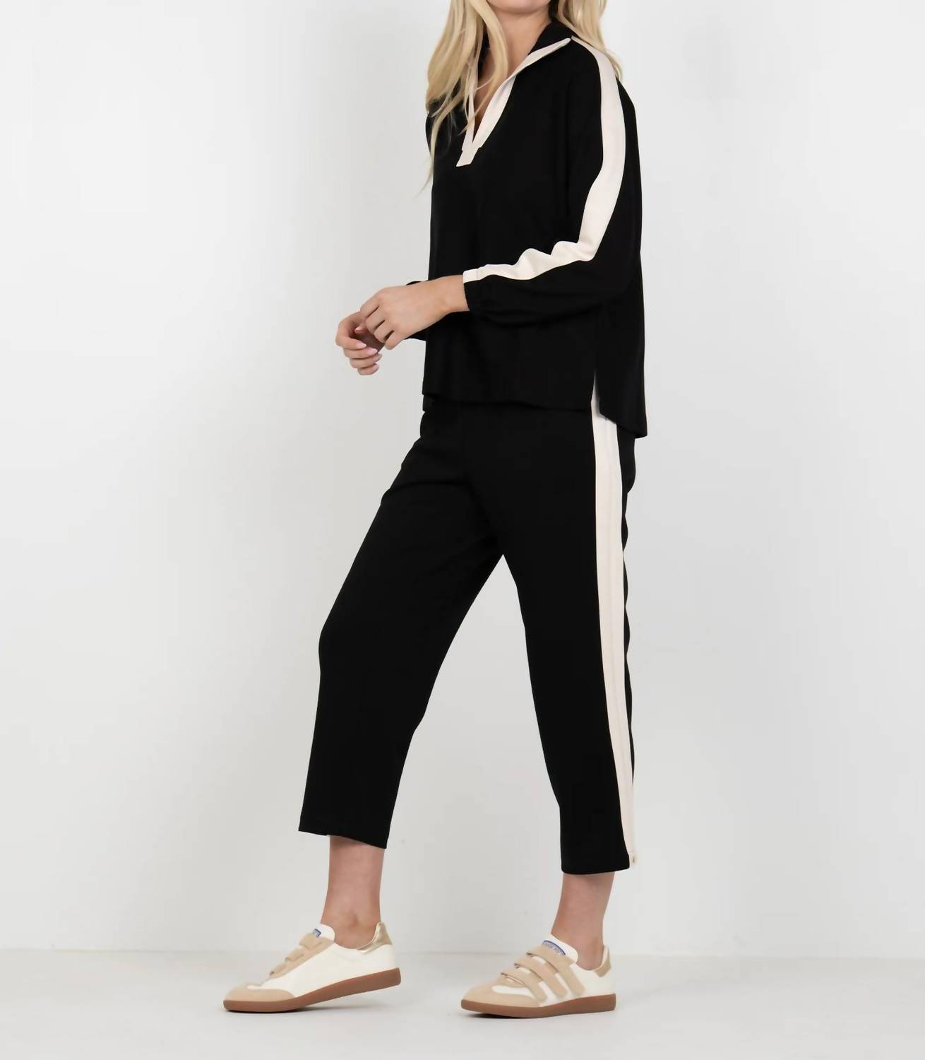 Emily McCarthy Long Sleeve Poppy Tee in midnight vanilla - women's long sleeve top - detail view