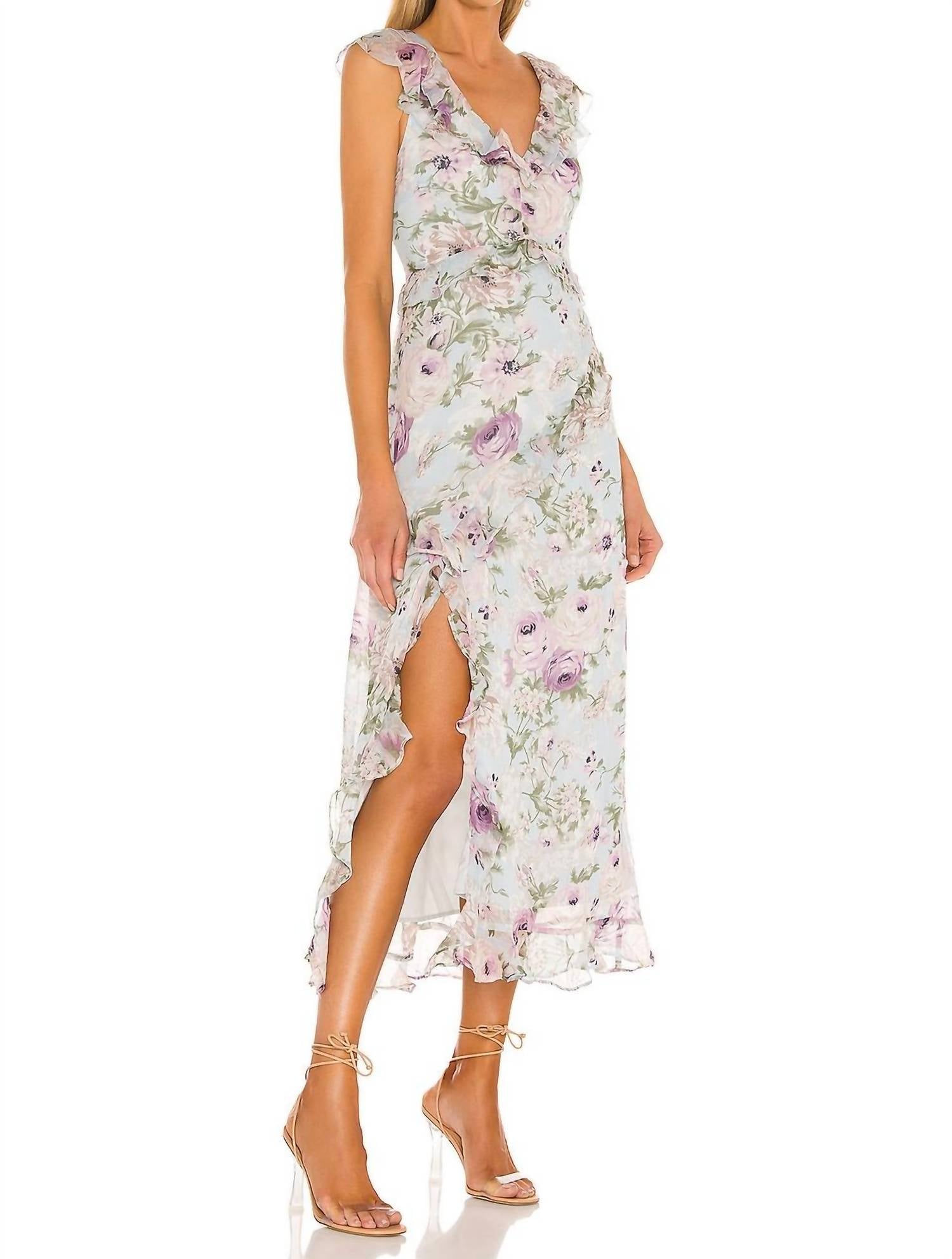 ASTR Tempest Dress in ivory lilac floral - women's dress - detail view