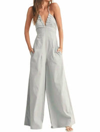 Miou Muse - Washed Cotton Halter Jumpsuit