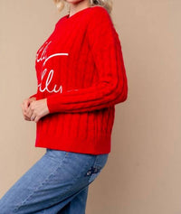 White Birch Holly Jolly Cable Knit Sweater in red - women's sweater - detail view