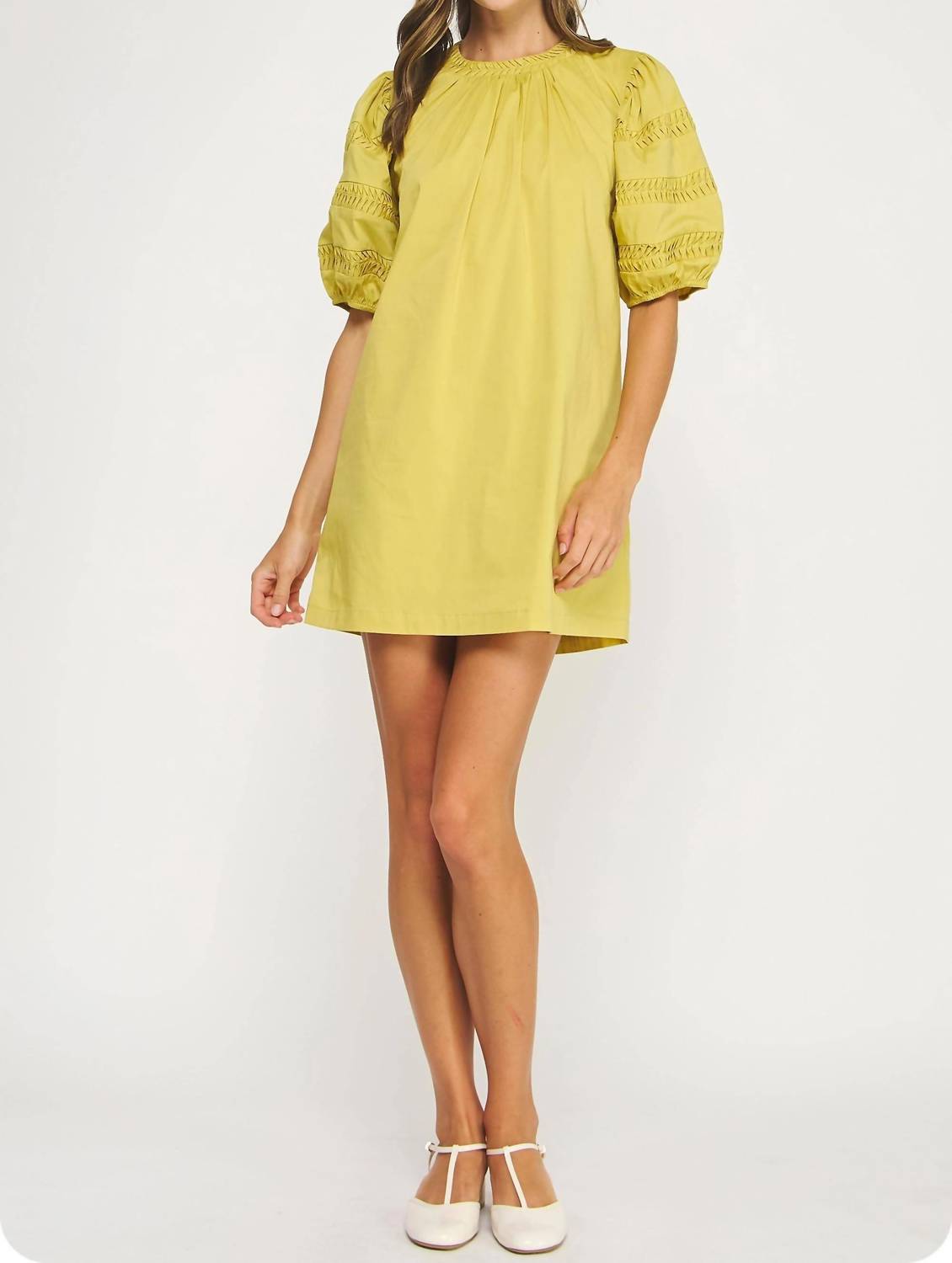 Strut & Bolt - Reverse Pintuck Puff Sleeve Mini Dress