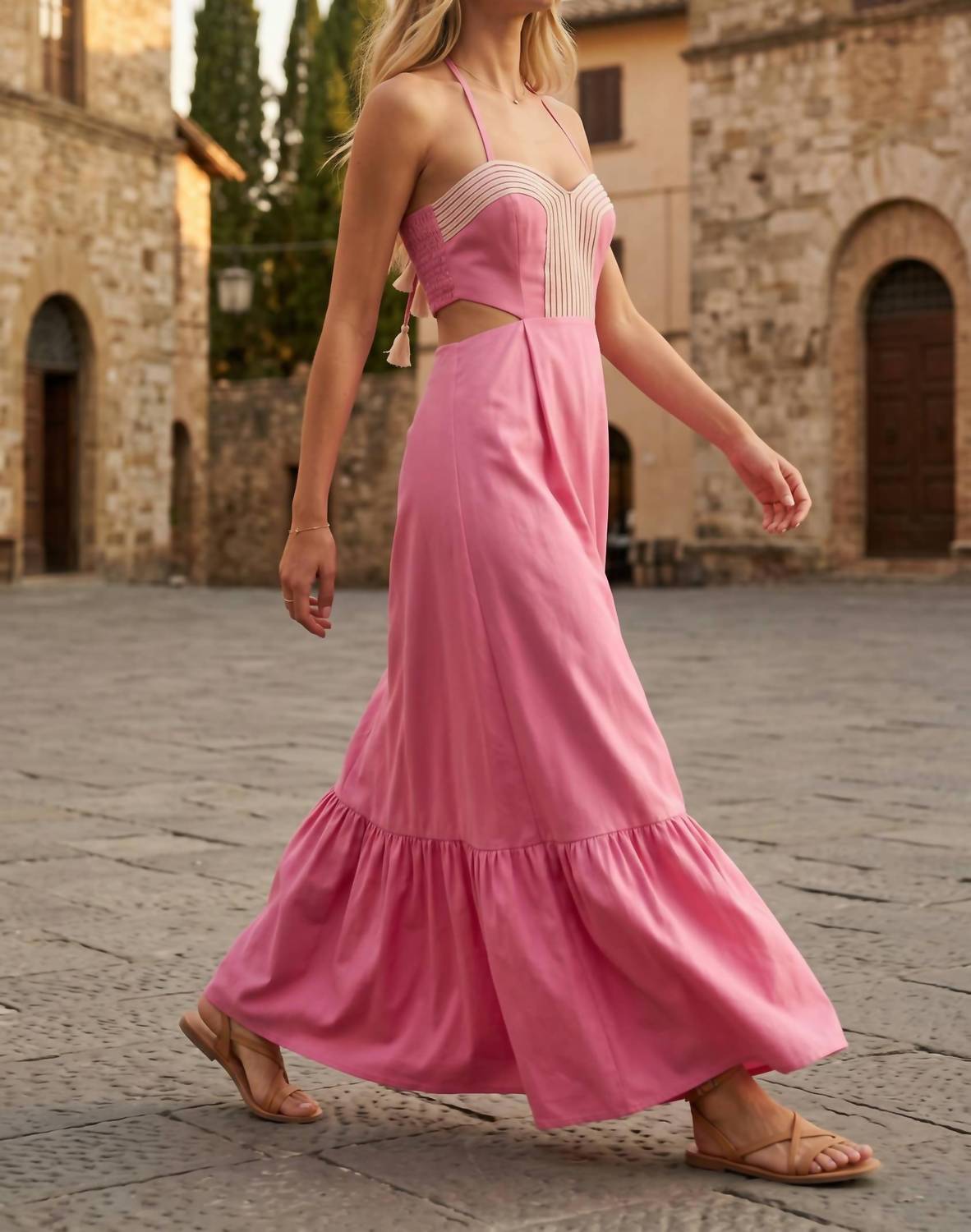 Baby Pink - Cut-Out Corset Maxi Dress