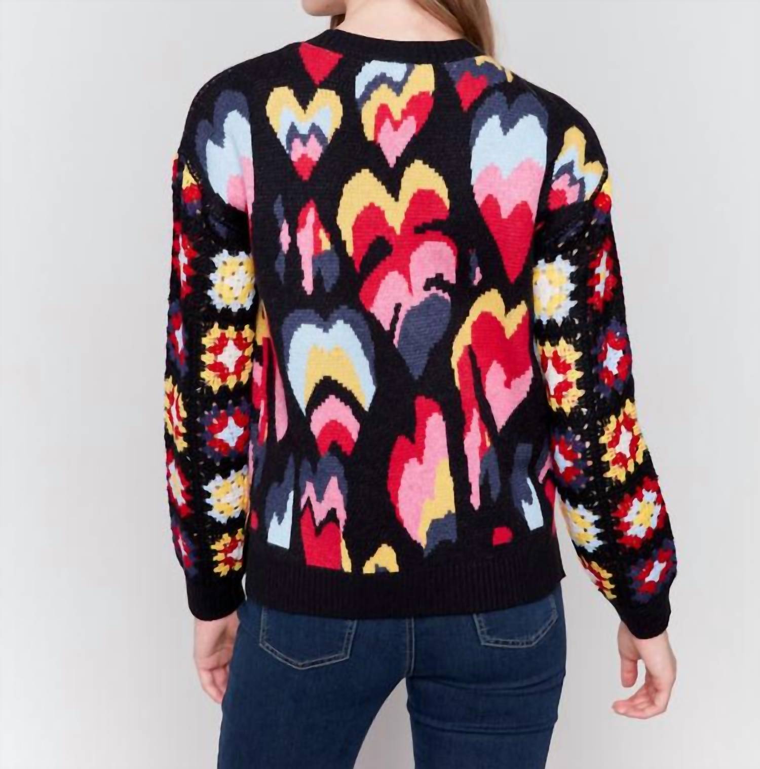Charlie B - Jacquard Layered Hearts Crew Neck Sweater