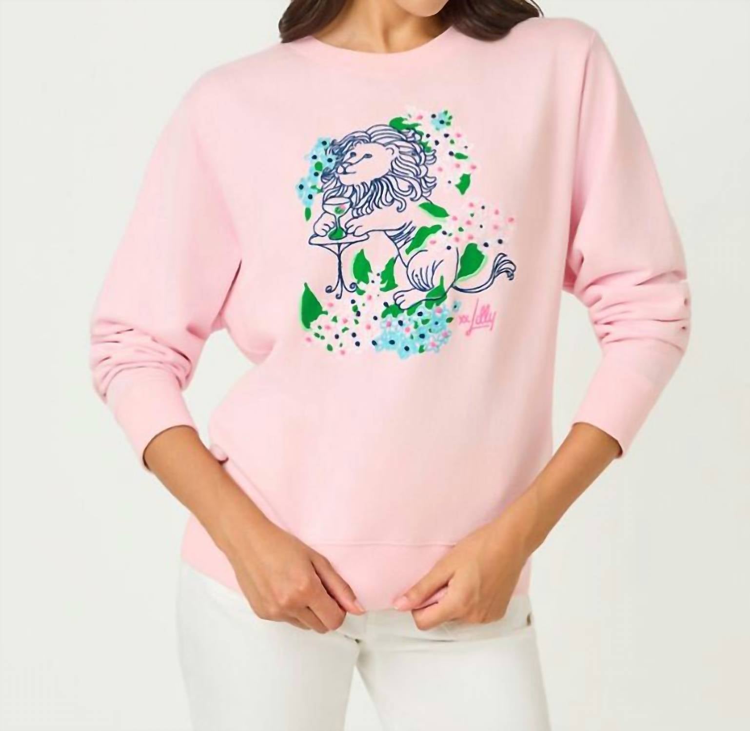 Lilly Pulitzer BALLAD LONG SLEEVE SWEATSHIRT in multi lydia lion embellishment - women's top