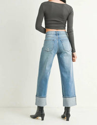 Just Black Denim - Cuffed Slim Wide Jean - Petite