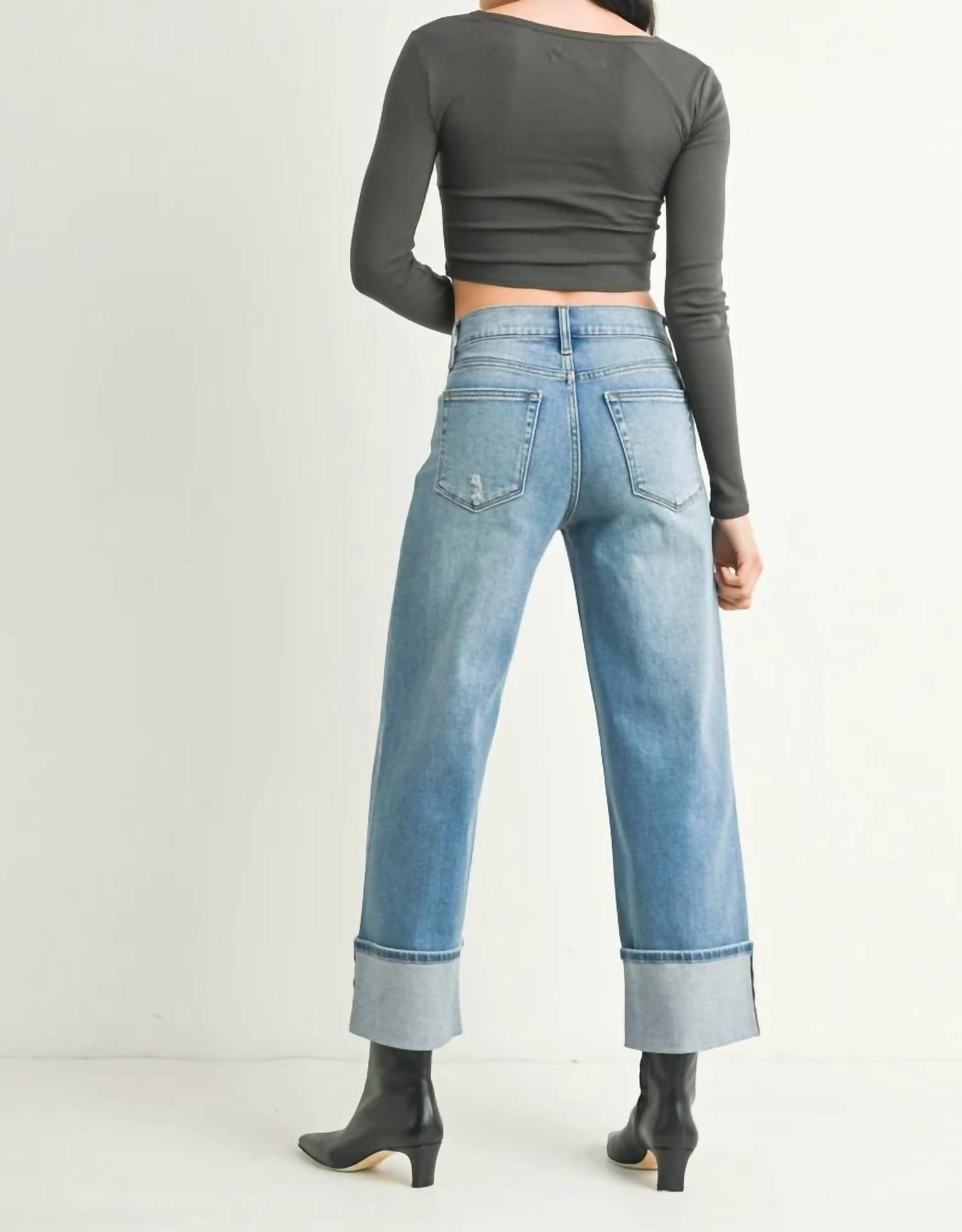 Just Black Denim - Cuffed Slim Wide Jean - Petite