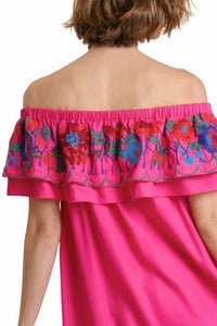 Umgee - Floral Embroidered Ruffled Dress