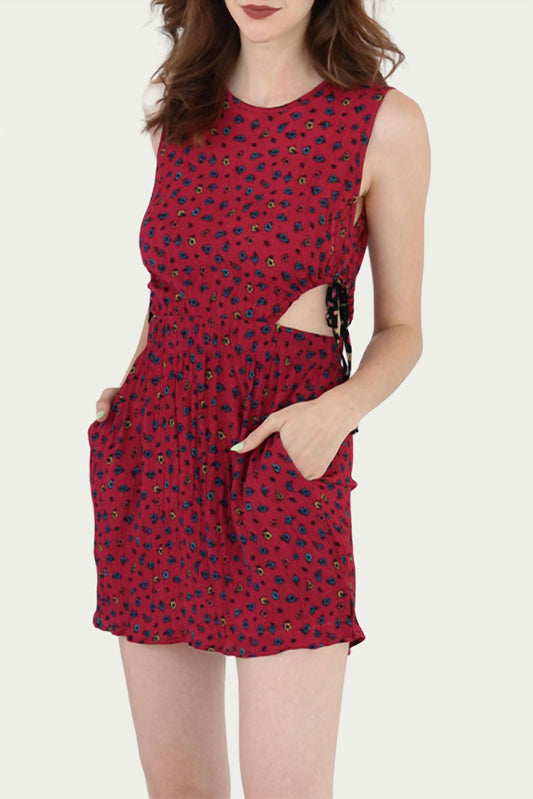 CUTOUT FLORAL-PRINT GAUZE MINI DRESS